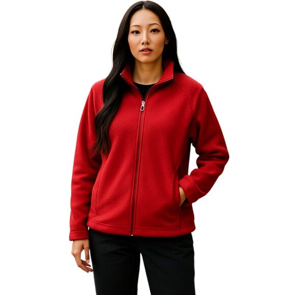 Columbia Women's Red Fleece Jacket Large Full Zip 2 Zippered Pockets Outdoor - Picture 1 of 14